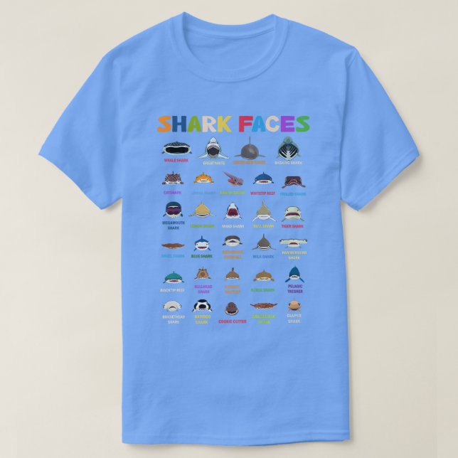 Camiseta Types Of Shark Faces  (Frente do Design)