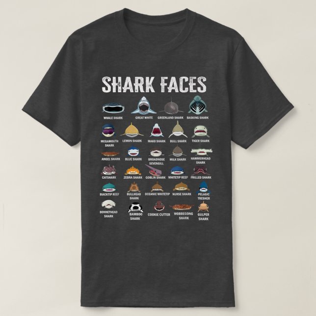 Camiseta Types Of Shark Faces  (Frente do Design)