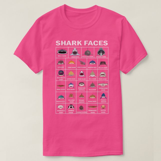 Camiseta Types Of Shark Faces (Frente do Design)