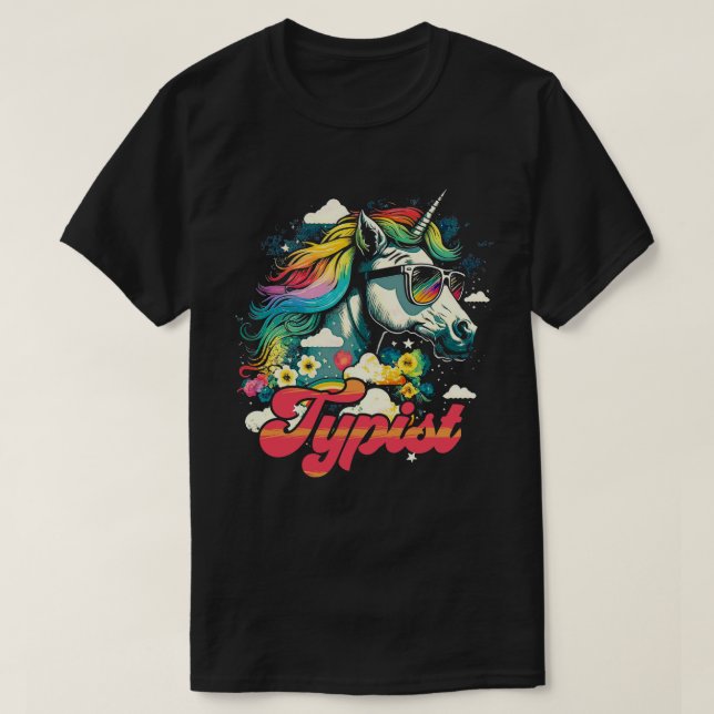 Camiseta Typist do Rainbow Unicorn (Frente do Design)