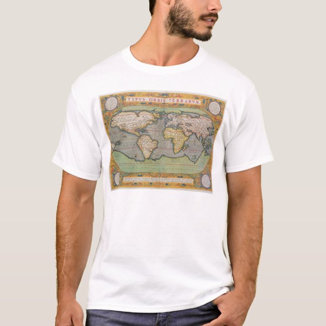 Camiseta Typus Orbis Terrarum, mapa do mundo (Frente)