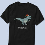Camiseta Tyrannosaurus Rex Christmas Santa Hat Personalizad<br><div class="desc">Um dinossauro tiranossauro divertido vestindo um chapéu de Natal para Papai Noel,  com um nome de fonte moderno que pode ser mudado para personalizar. Arte original de Nic Squirrell.</div>