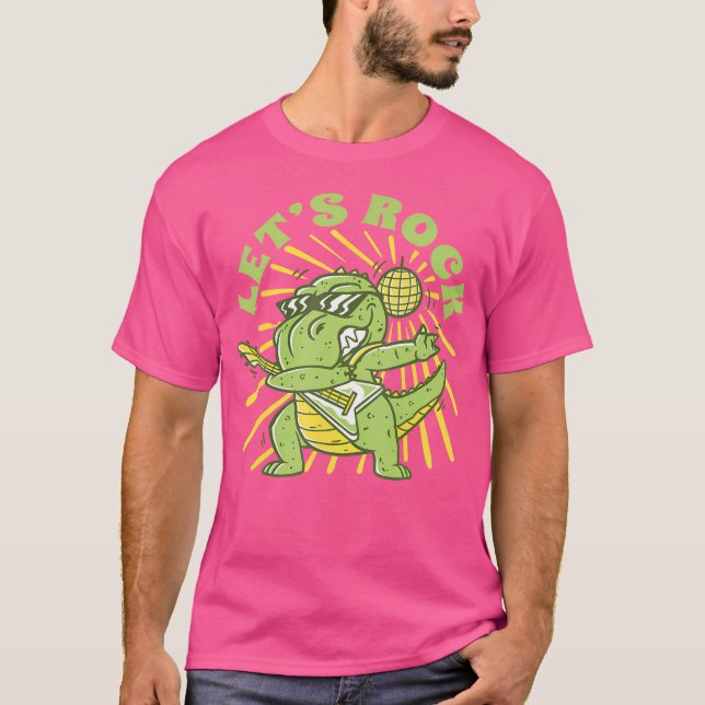 Camiseta Tyrannosaurus Rex Jogando Violão T-Rex Funny Din (Frente)