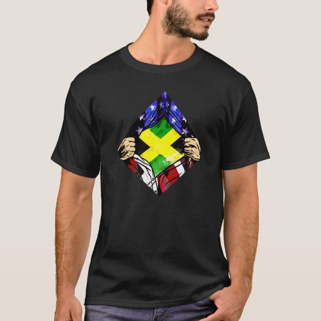 Camiseta U.A Jamaica Flag Half American Jamaican Roots (Frente)