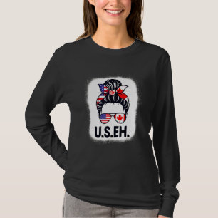 Camiseta U Eh American Canadian Flag Canada Day Messy Buns