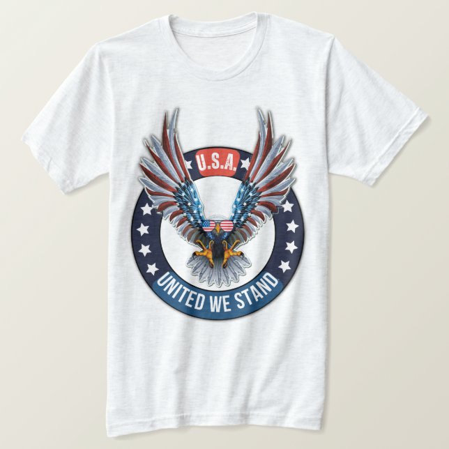 Camiseta U.S.A. American Bald Eagle United We Stand (Frente do Design)