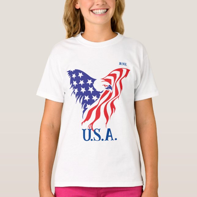 Camiseta "U.S.A." Monograma da águia americana (Frente)