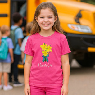 Camiseta Uau Rosa com Daffodils Amarelos Flor Girl