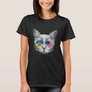 Camiseta Ucrânia Bandeira dos EUA Raízes Gato Ucraniano Hom