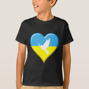 Camiseta Ucrânia Bandeira Ucraniana Coração Pombo Paz Supor
