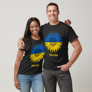 Camiseta Ucrânia Cores de Sinalizador Azul de Girassol e Am