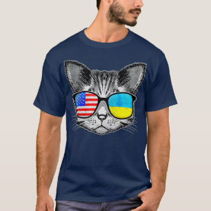 Camiseta Ucrânia EUA Flag Roots Cat Ucraniano Americano