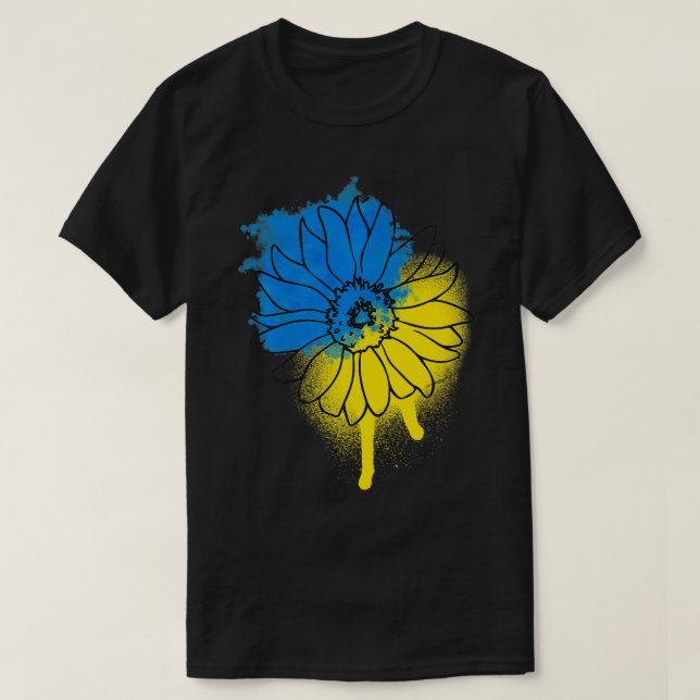 Camiseta Ucrânia Girassol T para mulheres Blue Yellow Flag  (Frente do Design)