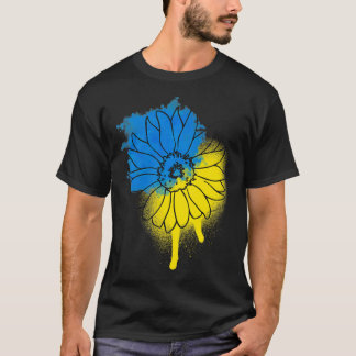 Camiseta Ucrânia Girassol T para mulheres Blue Yellow Flag 