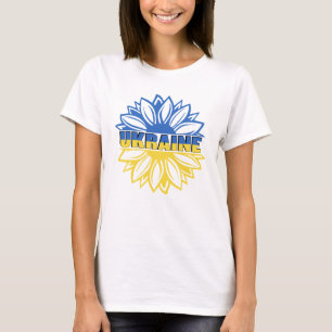 Camiseta Ucrânia no meio do girassol azul e amarelo