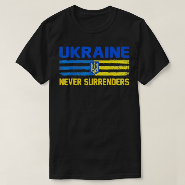 Camiseta UCRÂNIA nunca rende, Ucrânia e Tridente (Frente do Design)
