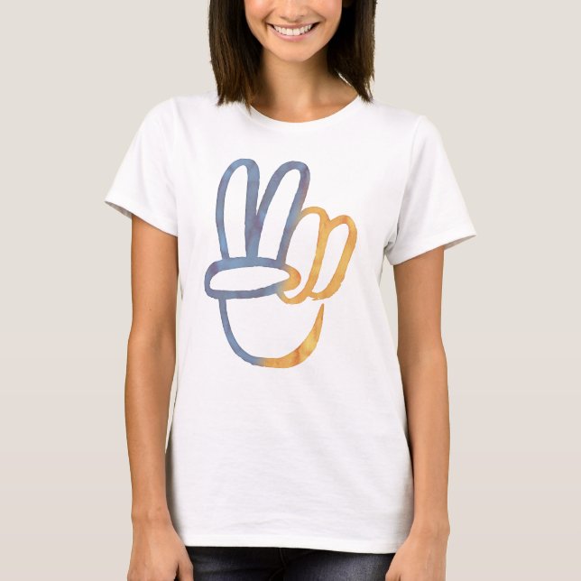 Camiseta Ucrânia - Símbolo PEACE v-Sign Freedom anti-war (Frente)