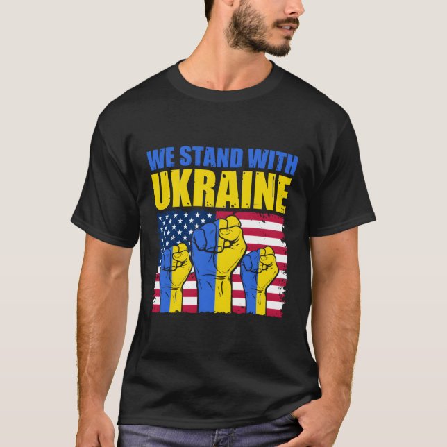 Camiseta Ucraniano Nós Apoiamos A Bandeira Da Ucrânia Eu De (Frente)