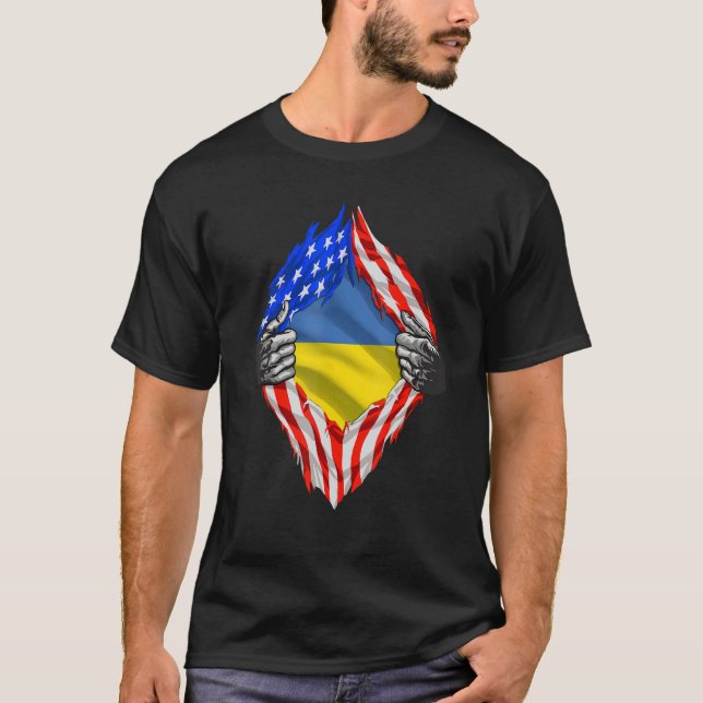 Camiseta Ucraniano Shirt Super Ucrânia USA Flag Roots Ukrai (Frente)