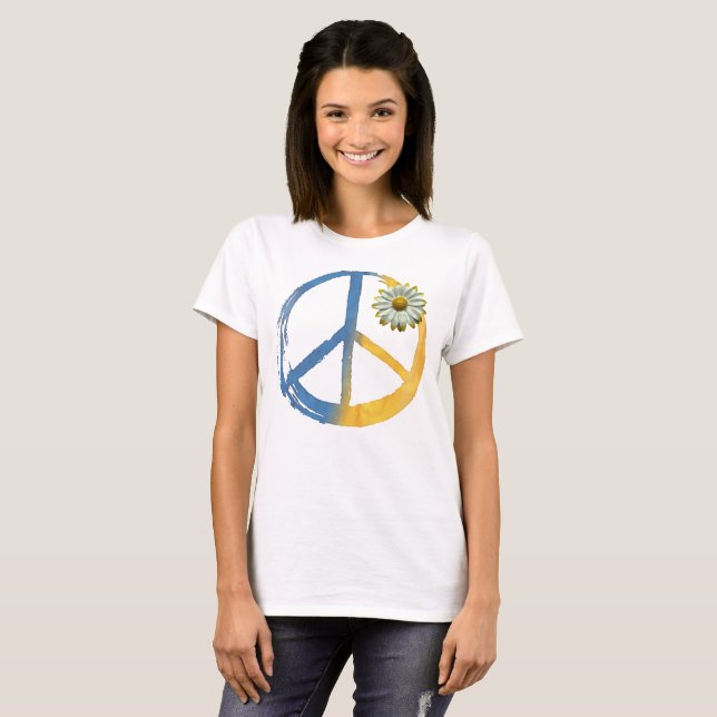 Camiseta Ucraniano - Símbolo PEACE Sinal Daisy Ucrânia Guer (Frente Completa)
