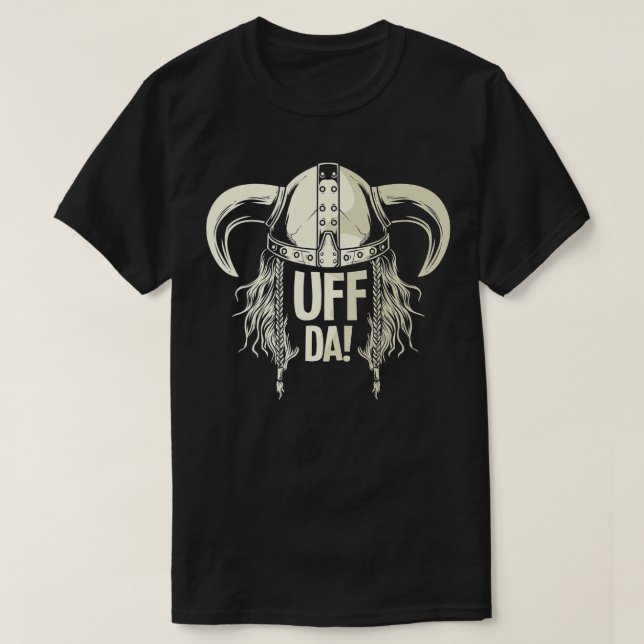 Camiseta Uff Da Norueguesa Citação Escandinava Capacete Vik (Frente do Design)