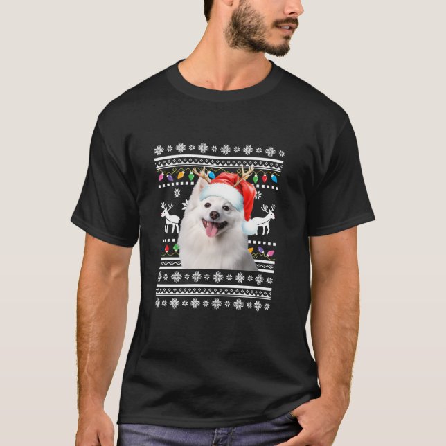 Camiseta Ufly American Eskimo Christmas Lights dog Xmas (Frente)