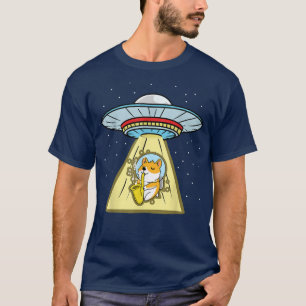 Camiseta Ufo Abdução de Camiseta-T do Astronauta Saxofone