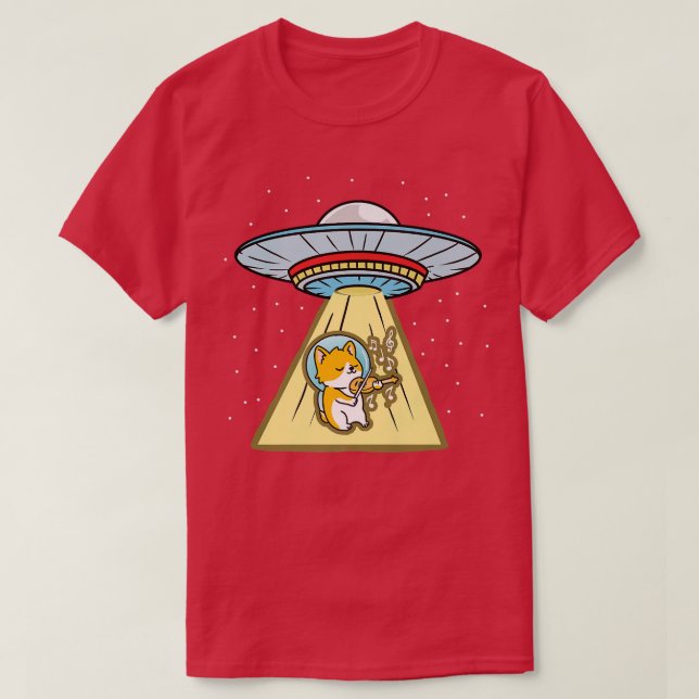 Camiseta Ufo Abdução de Corgi - Astronauta Violino (Frente do Design)
