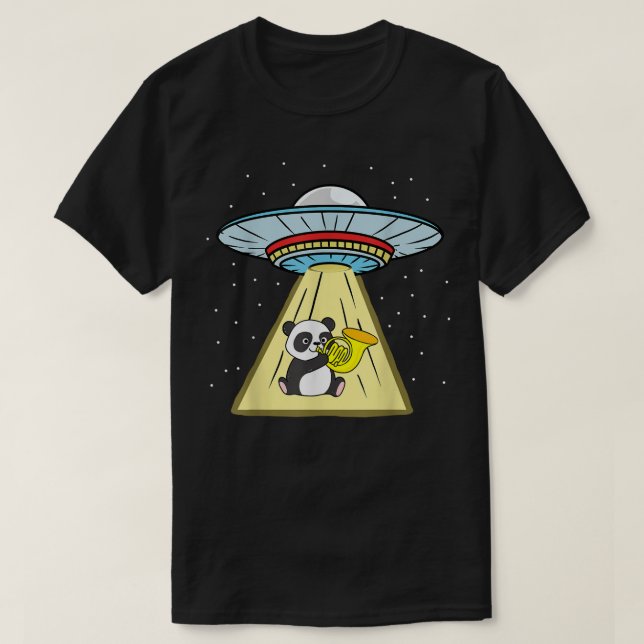 Camiseta Ufo Abdução Panda Jogando Corno Francês (Frente do Design)