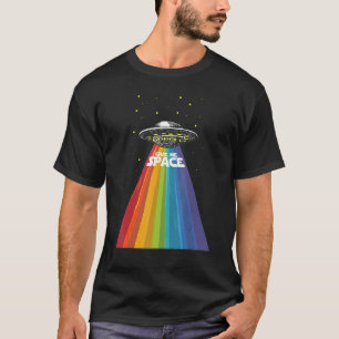 Camiseta Ufo Alienígena Arco-Íris Espaço Navio Funny Lgbt
