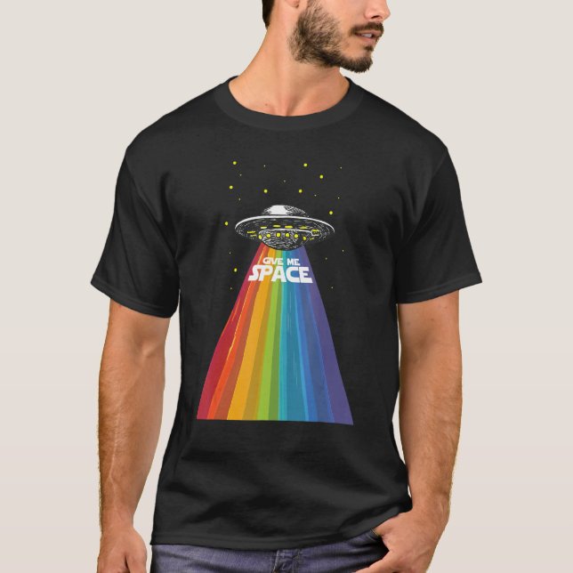 Camiseta Ufo Alienígena Arco-Íris Espaço Navio Funny Lgbt (Frente)