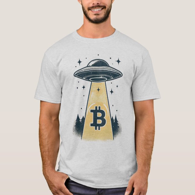 Camiseta UFO Bitcoin - Criptomoeda Excêntrica e Divertida  (Frente)