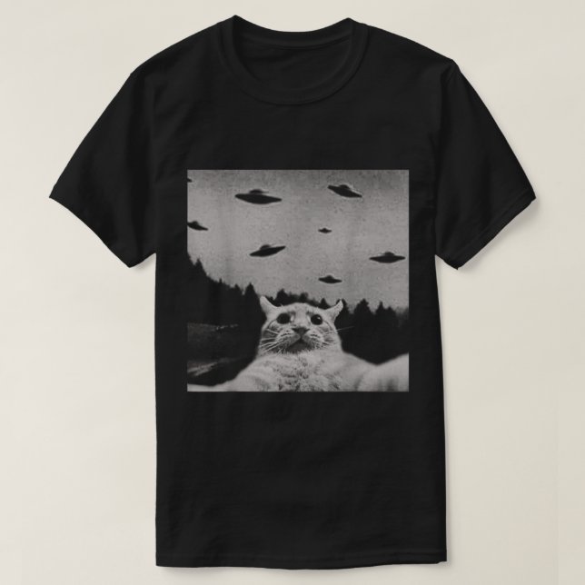 Camiseta UFO Cat Encounter Meme Design (Frente do Design)