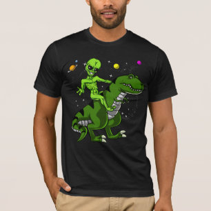 Camiseta UFO de montada estrangeiro do espaço do dinossauro