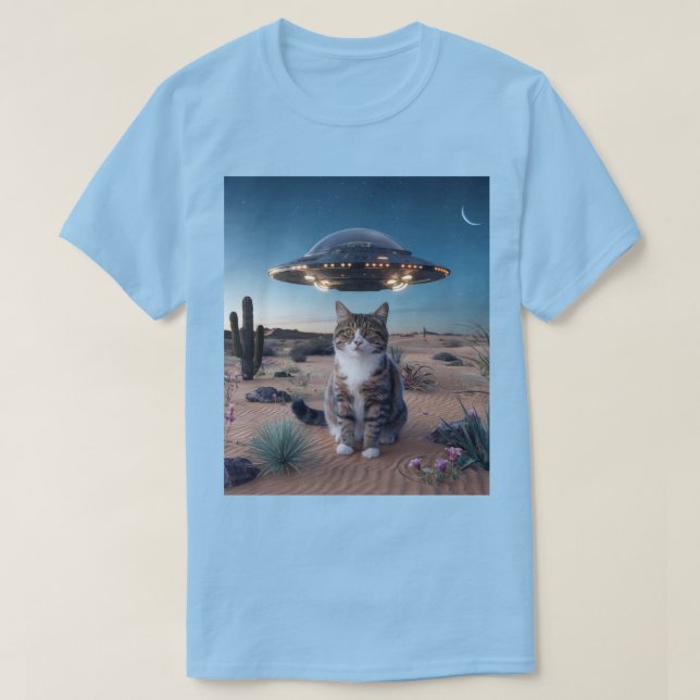 Camiseta UFO Desert Cat Azul T Shirt (Frente do Design)