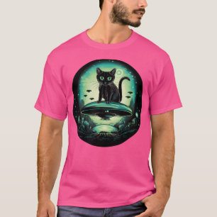 Camiseta Ufo Gato Com Verde Fluorescente