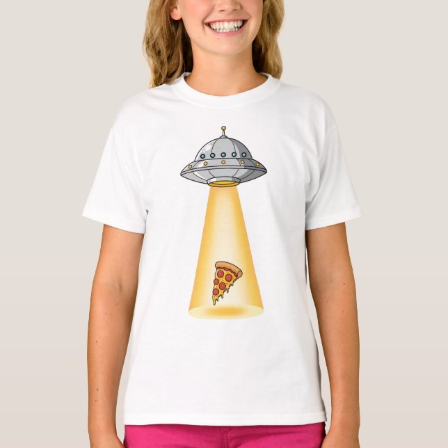 Camiseta UFO Pizza Abdução Crianças (Frente)