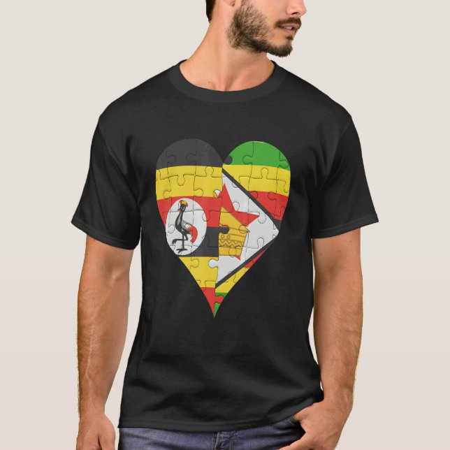 Camiseta Uganda Zimbabwe Flag Heart (Frente)