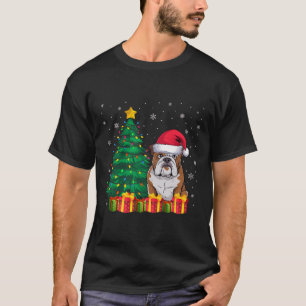 Camiseta Ugl American Bulldog Santa Hat, Luzes de Natal D