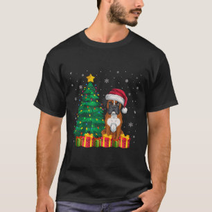 Camiseta Ugl Boxer Santa Hat Luzes De Natal Cachorro Lover
