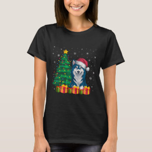 Camiseta Ugly Alaskan Klee Kai Santa Hat Noite Luzes de Nat