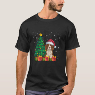 Camiseta Ugly Brittany Spaniel Santa Hat Luzes de Natal D