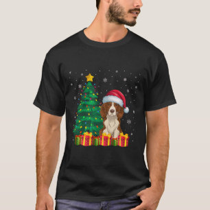 Camiseta Ugly Brittany Spaniel Santa Hat Luzes de Natal D