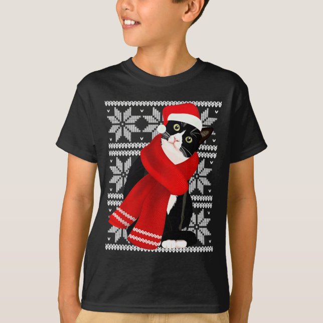 Camiseta Ugly Christmas Black Cat Santa Hat F Holiday Cute  (Frente)
