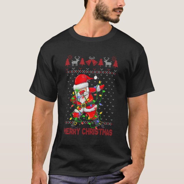 Camiseta Ugly Christmas Dabbing Sweater  Santa Christmas Fa (Frente)