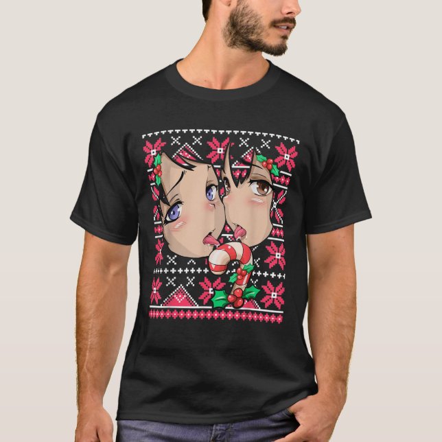 Camiseta Ugly Christmas Otaku Ahegao Ecchi Etchi Lewd Henta (Frente)