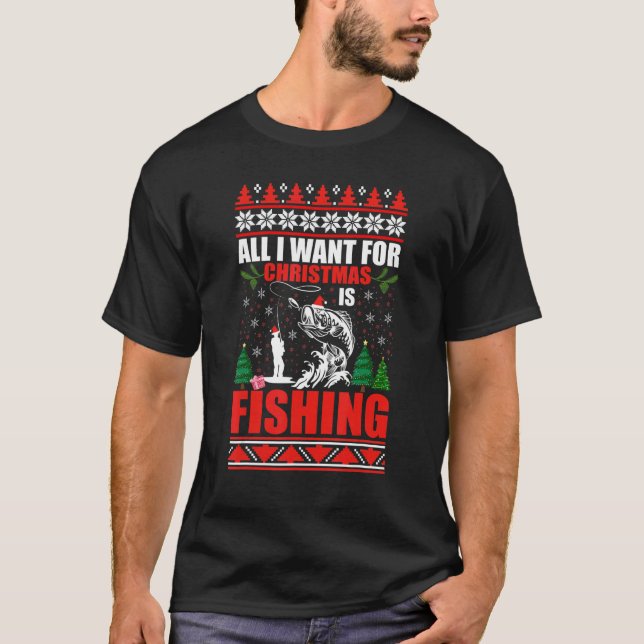 Camiseta Ugly Christmas Sweater Fishing Cute Fishing Santa  (Frente)