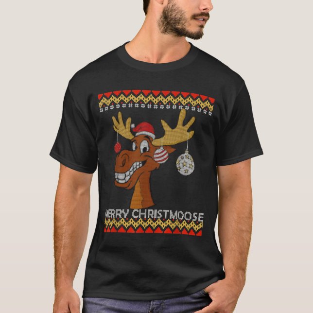 Camiseta Ugly Christmas Sweater I Merry Christmoose Funny M (Frente)