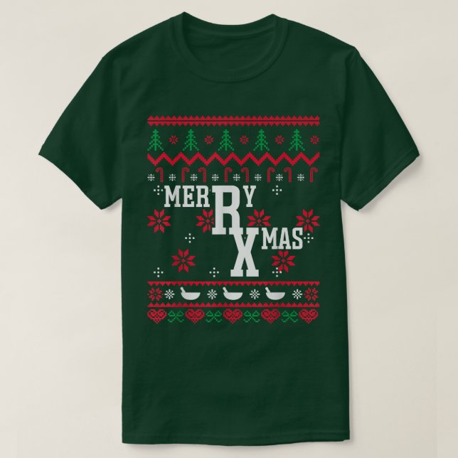 Camiseta Ugly Christmas Sweater Pharmacy Merry Xmas Pharmac (Frente do Design)