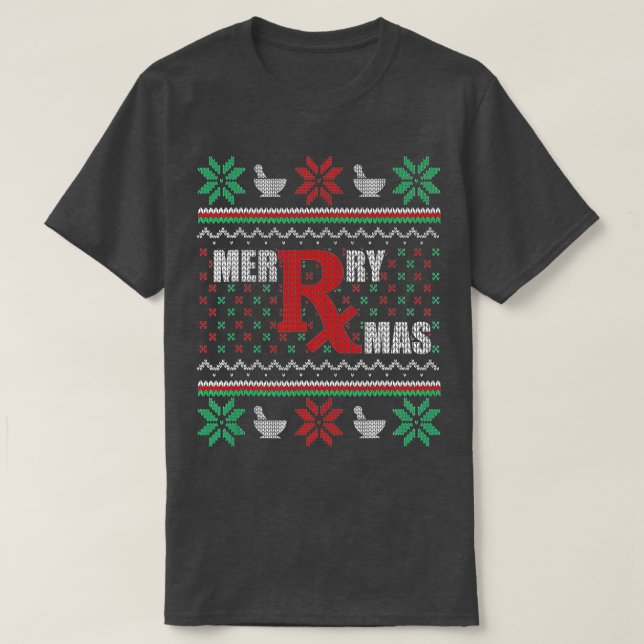 Camiseta Ugly Christmas Sweater Pharmacy Tech Merry Xmas Ph (Frente do Design)